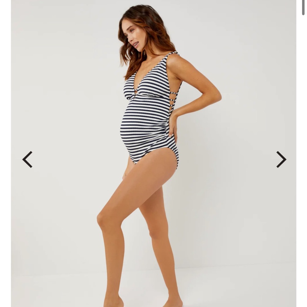 A pea in the pod rib knit striped maternity one piece swimsuit
